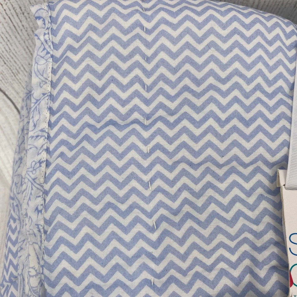 Sigrid Olsen Home Reversible Quilt Full/Queen Blue Chevron Block Print Cotton